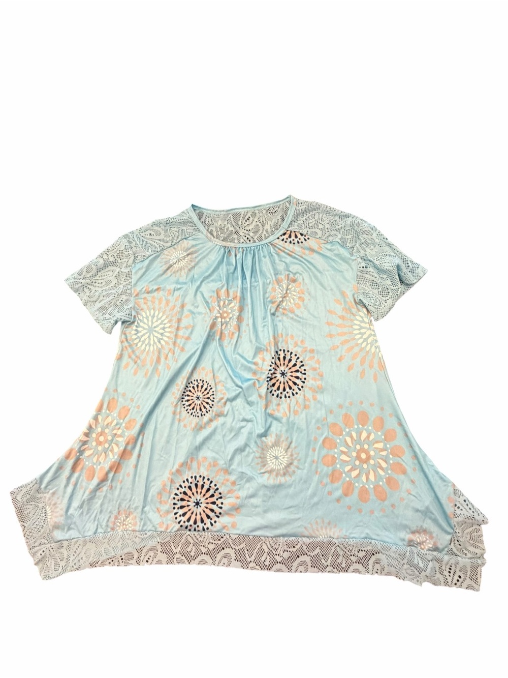 Boho Blouse Lace Sleeves / Shoulders Blue Size 3X Shirt Lightweight Casual